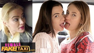 Female Fake Taxi – Three beautiful babes use sex toys in a taxi